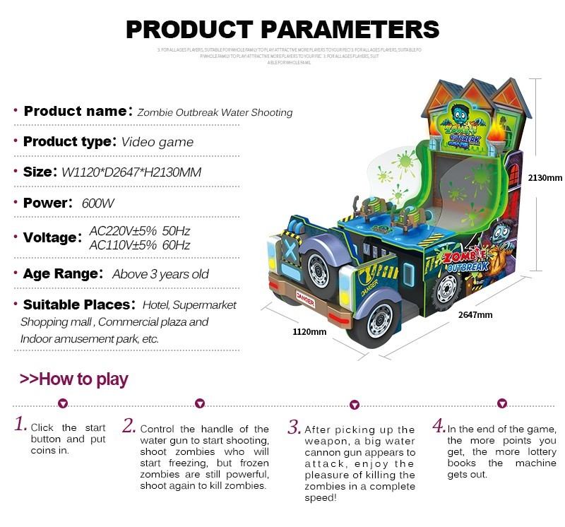 kid favor double player Zombie Outbreak Water Shooting game machine with zombie theme