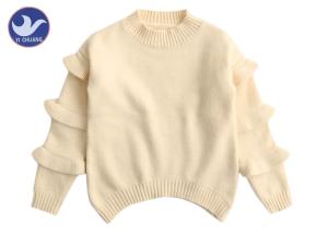 Quality Curve Welt Girls Cable Knit Sweater , Girls Long Sweater Frill Sleeves Mock Neck wholesale
