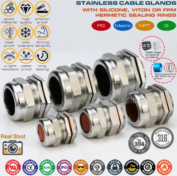 IP68 Watertight Cable Gland BSP1/2" (Ø 10-14mm) Stainless Steel AISI 304, AISI