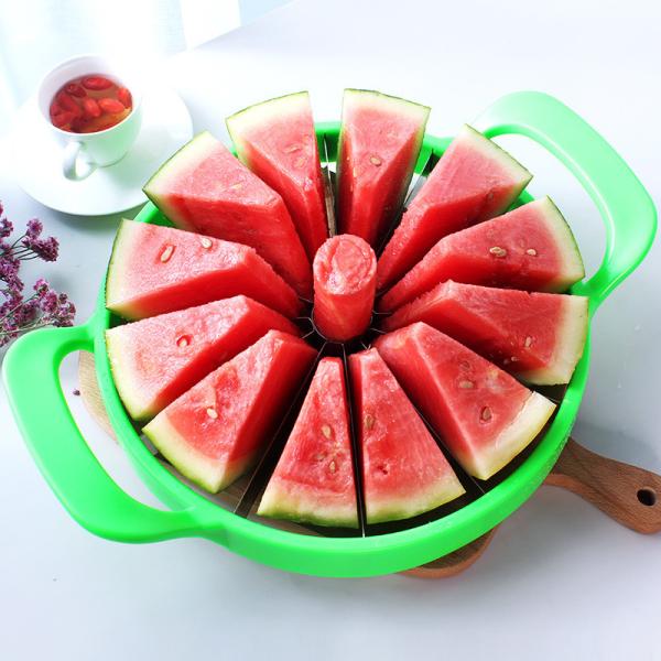 Stainless Steel Watermelon Cutter Green Easy-to- Bamboo Handle Tool for Melons