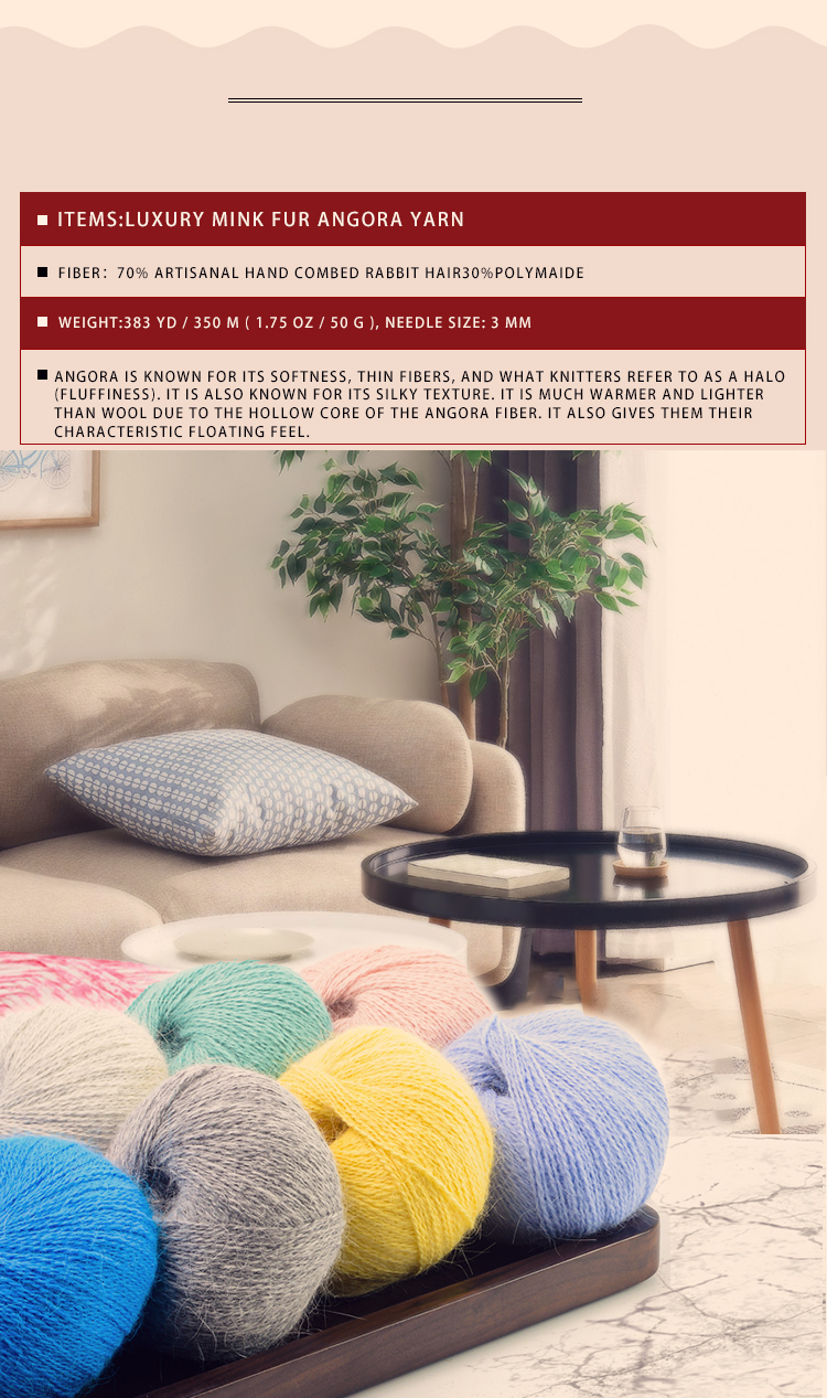 Angora Soft Mink Cashmere Knitting Yarn Long Hair
