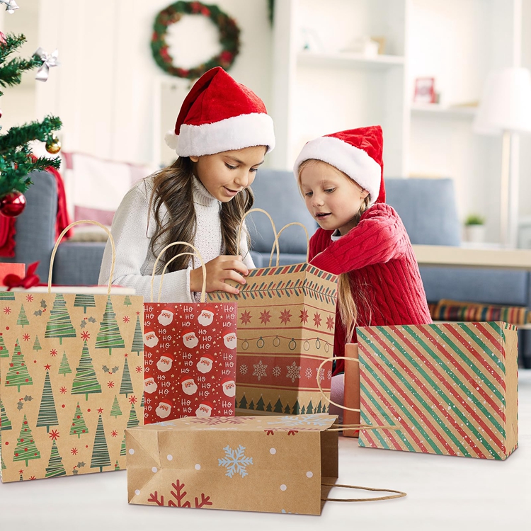 Gravure Printing Customized Bio-Degradable Kraft Paper Bag for Merry Christmas Parties