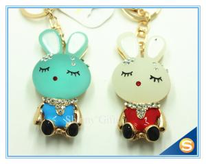 Quality Trendy Rhinestone Cute Rabbit Shape Crystal Gold Plated Key Chain For Handbag Decoraction wholesale