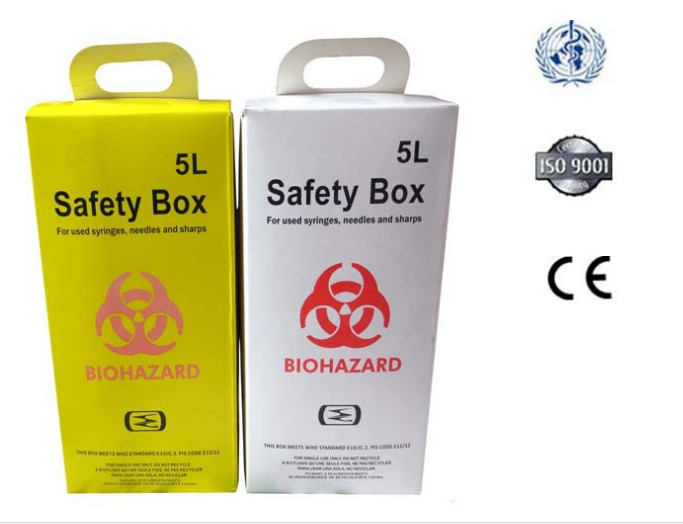 5L Safety box, Disposable Medical Cardboard Safety Box, Safety Box For Syringe,Needles and sharps, 5 Liters