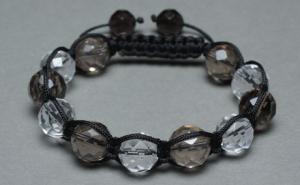 Quality Adjustable Shamballa Bracelet, Smoky Quartz &amp; Crystal Faceted Rounds wholesale