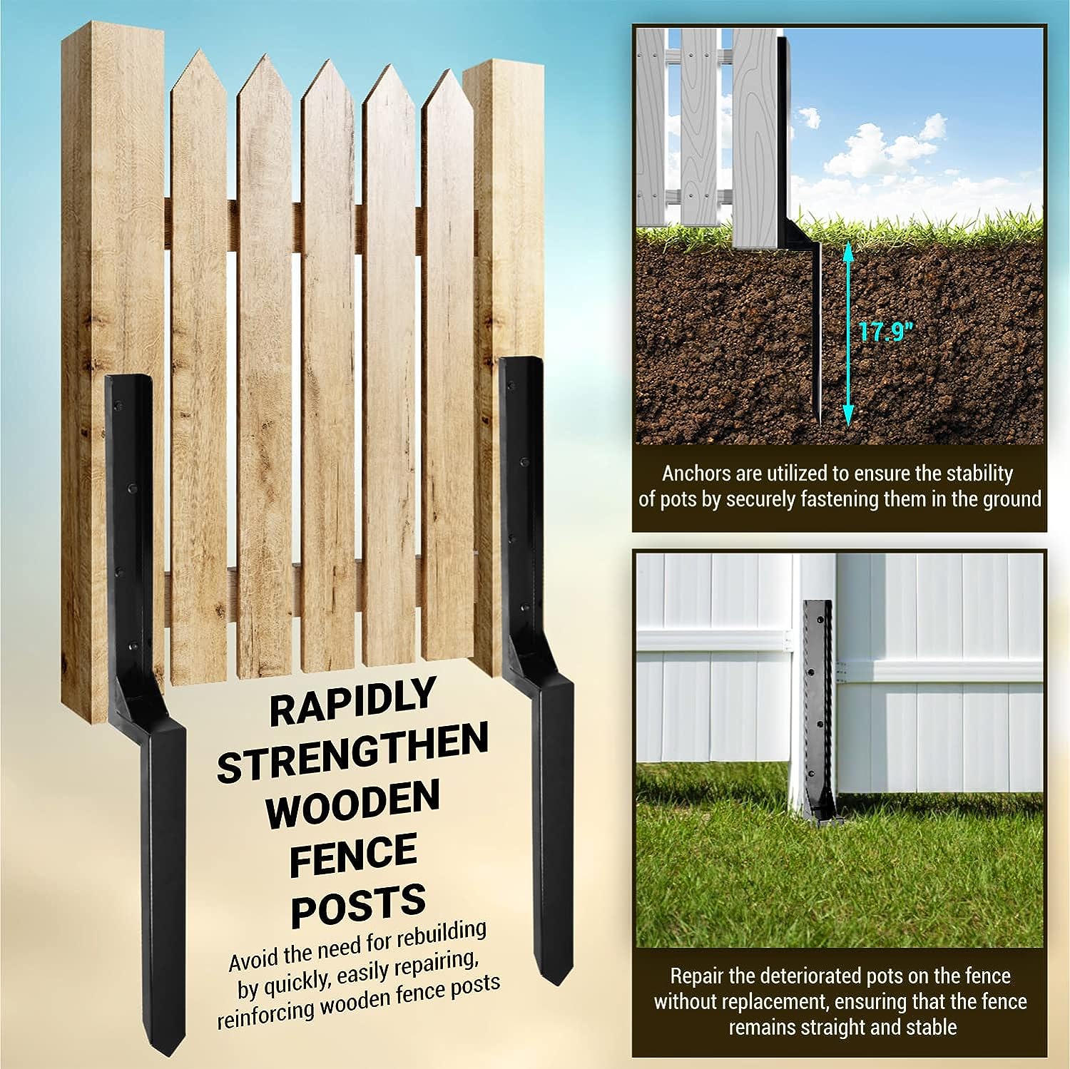 Customized Heavy Duty Steel Fence Post Repair Stakes Custom Dimensions and Powder Coating