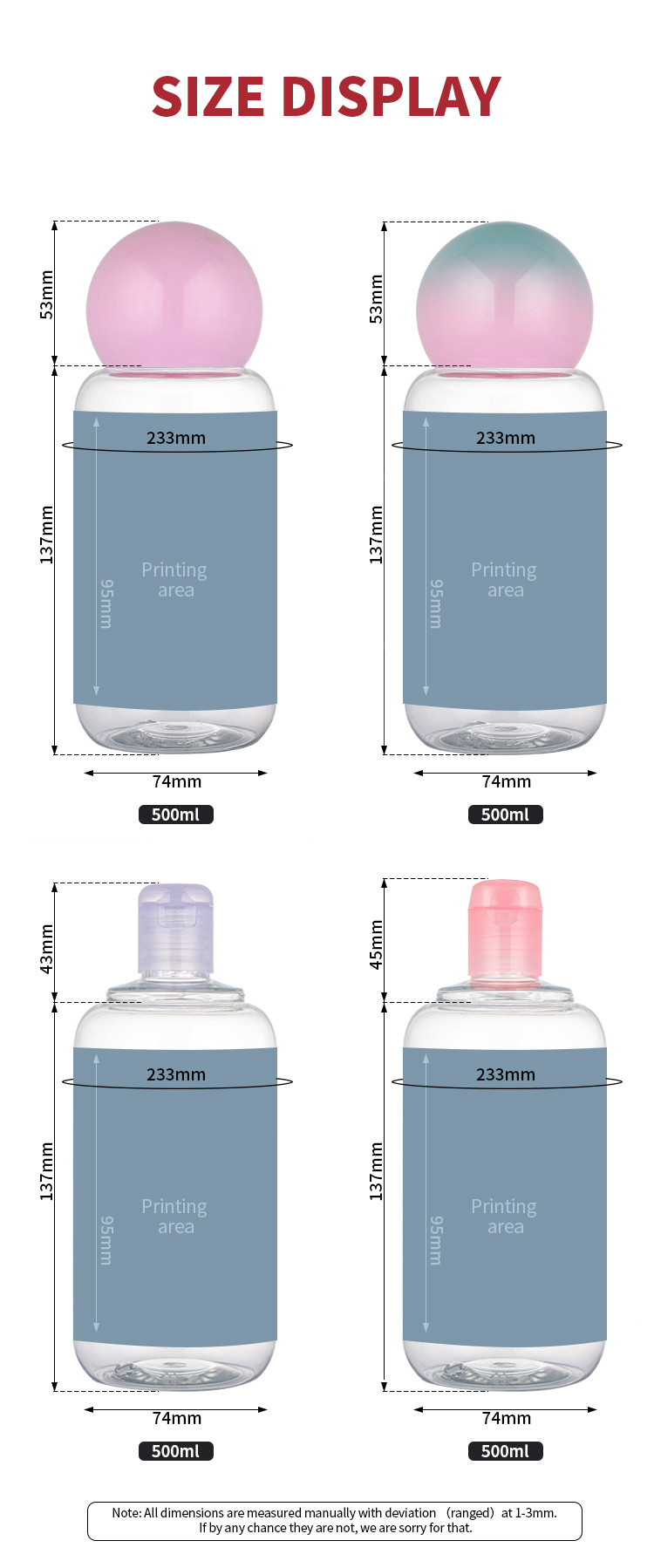 500ml Plastic Shampoo Lotion Bottle With Screw Top Cap Skincare Packaging