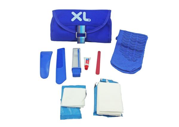 Custom Flight Airline Amenity Kits Blue Cosmetic Pouch With Multifunctional