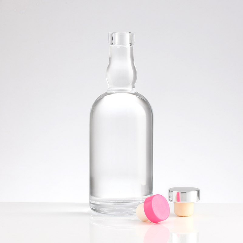 Custom Size Accepted Glass Collar 375ml 500ml 750ml Round Whisky Bottles for Spirits