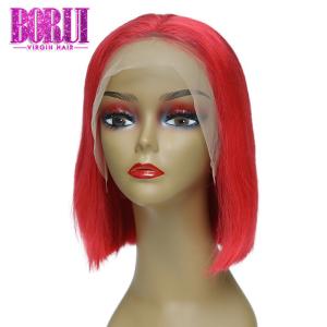 Quality 180% Density Red Lace Front Wig , Brazilian Human Hair Short Bob 10 A Grade wholesale