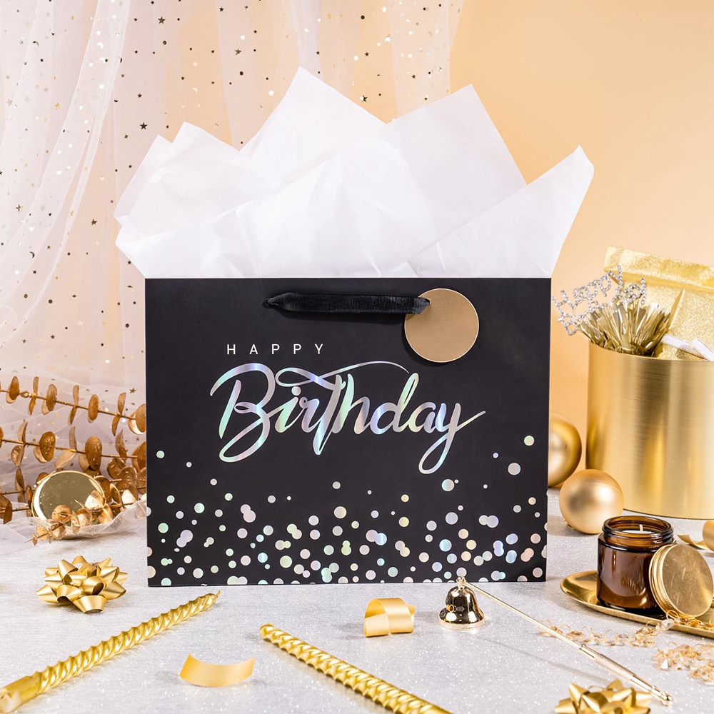 Happy Birthday Gift Tote Paper Bag Set Logo Customizable CMYK 4 Color Offset Printing