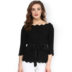 Quality Women Fashionable Black Scalloped Top wholesale