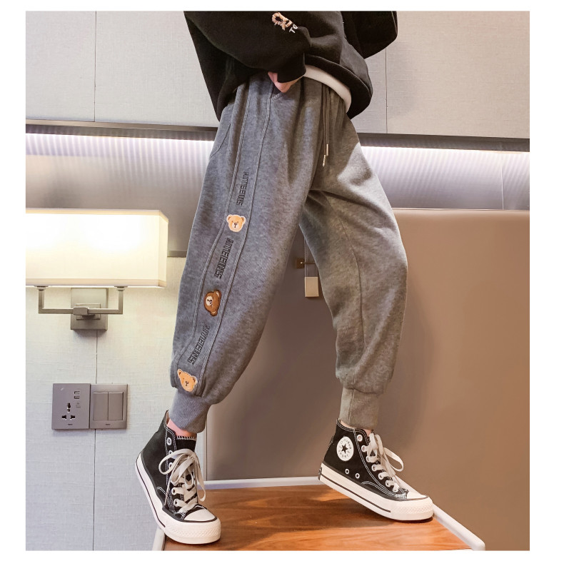 Leisure Thickened Warm Little Girls Clothes Slacks Bear Pattern Skin Friendly