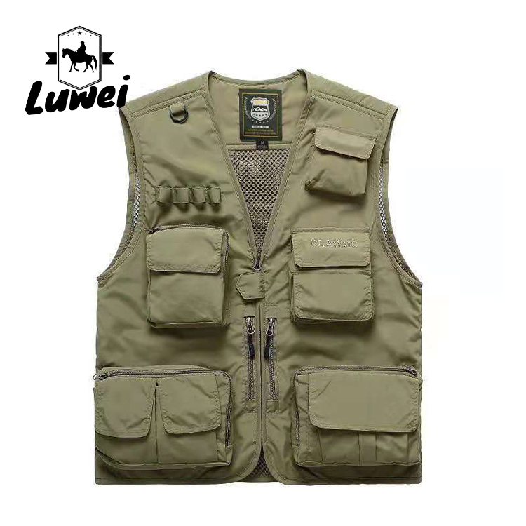 High Quality Breathable Mesh Outdoor Multi-pocket Utility Men's Vests Men's Zipper Fishing Vest Waistcoat For Men