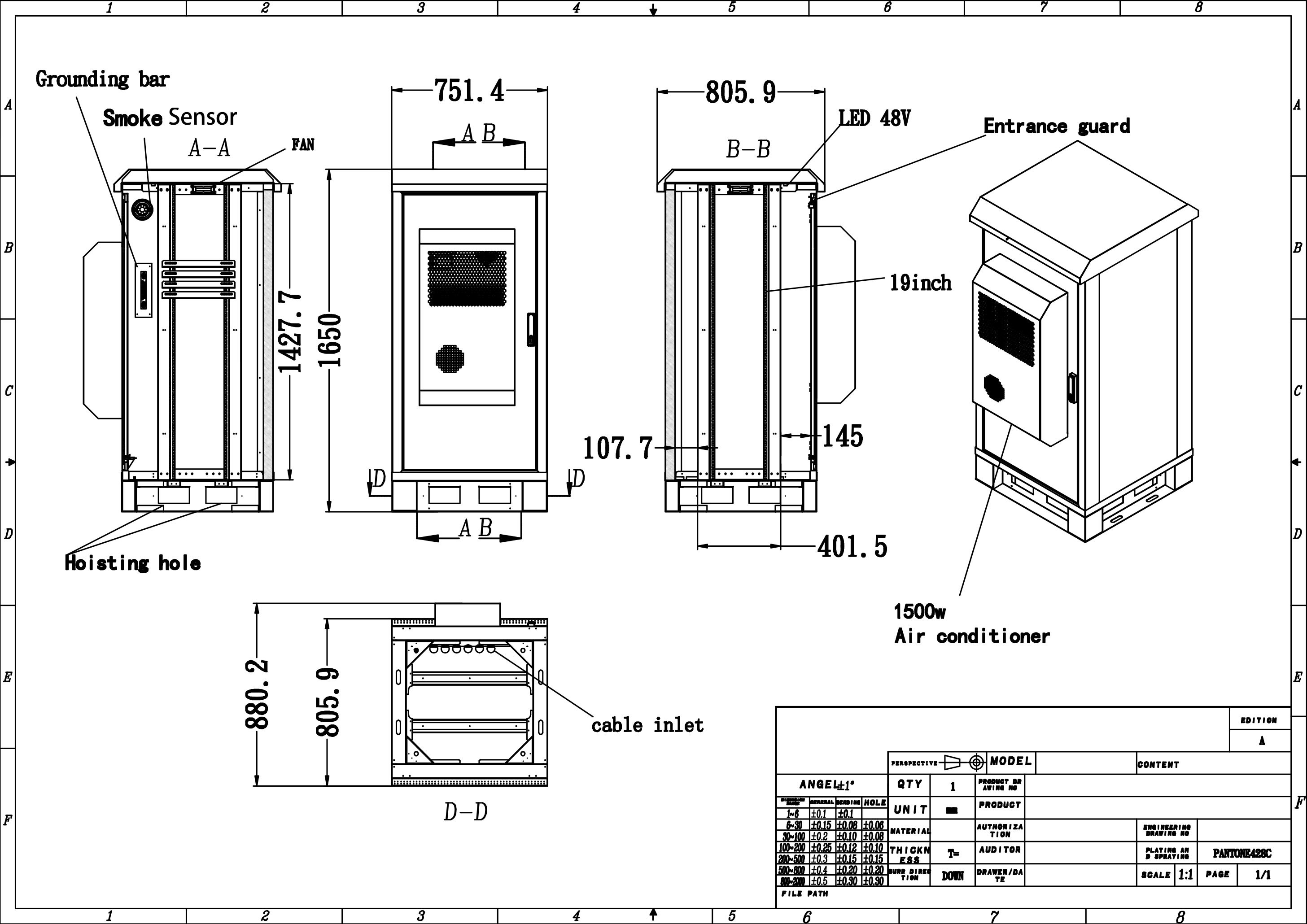 Fans Cooling Outdoor Telecom Cabinet , Galvanized Steel Outdoor Electronics Cabinet