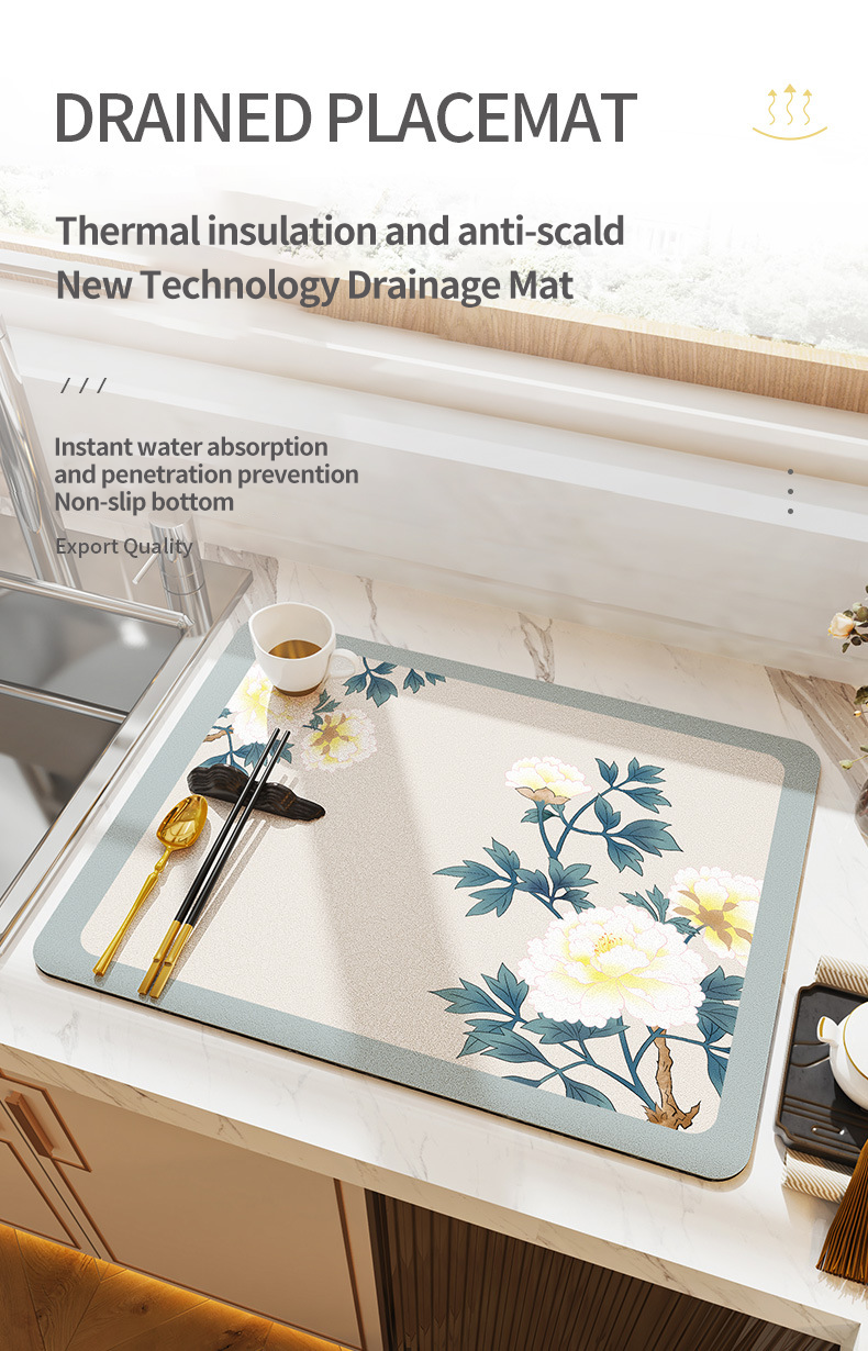 Sustainable Kitchen Modern Placemat Dishwashing Drying Mat for Drying