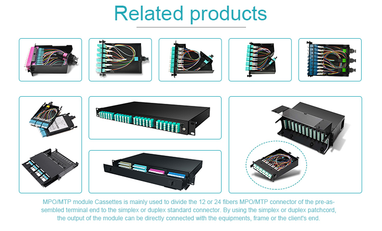High Density Cassette MPO Patch Panel 24 Core For 1U Rack Mount