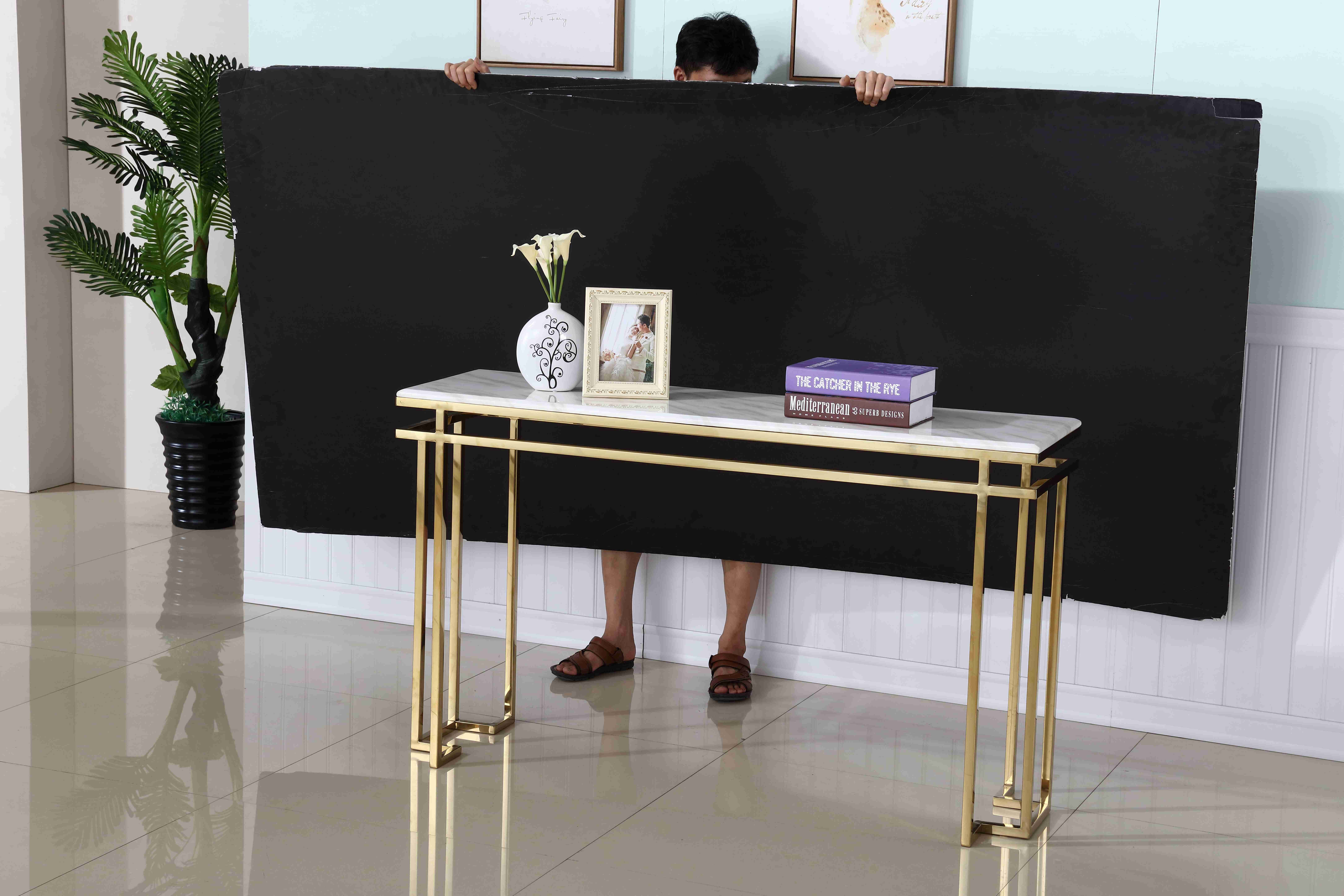 Luxury Marble Top Stainless Steel Base Hallway Corner Living Room Console Table Decorative