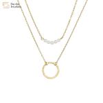Stainless Steel Simple Layered Necklace Circle Pearl Pendant Clavicle Chain