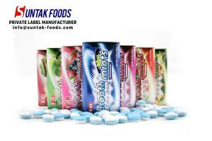 Quality Tin Package Xylitol Press Mint Fruit Chews Candy 35g For Chain Stores wholesale