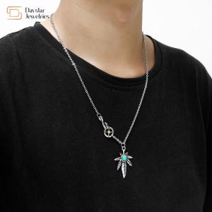 Quality Turquoise Pendant Titanium Steel Maple Leaf Necklace Goro Takahashi Engraved wholesale