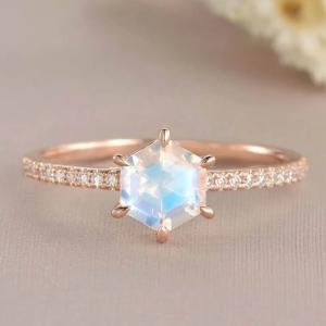 Quality Rose Gold Hexagon Shaped Wedding Jewelry Moonstone Engagement Ring wholesale