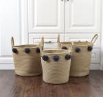 3pcs Set Pompom Decoration Baby Gift Hamper Cotton Rope Round Woven Laundry