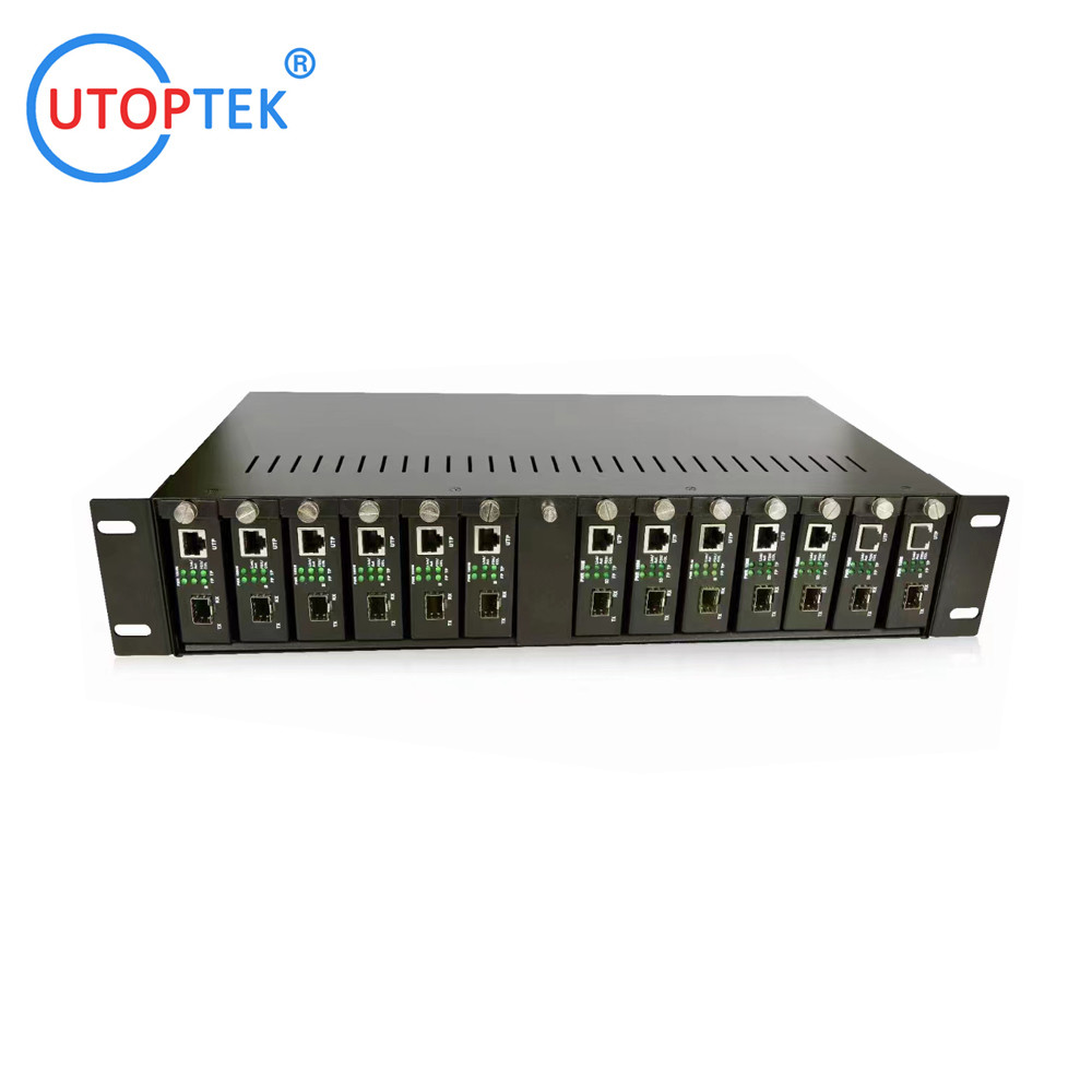14slots Media converter RACK Chassis Mount 19inch 2U dual AC power for CCTV Network using