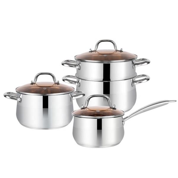 Wholesale 18/8 Stainless Steel Cooking Soup Pot Set Kitchen Ware Double Bottom