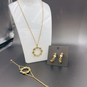Quality High Polish Newest Gold Color Stainless Steel Earring ,Necklace , Bracelet Sets For Lady wholesale