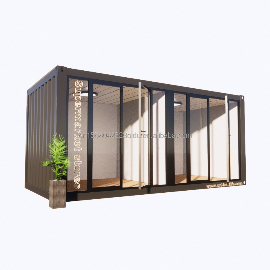 Aluminum Alloy Windows and 50/75/100mm Wave Sandwich Panel 20ft Prefab Container Clothing Store Container Kiosk Mobile Shop