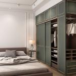 Bedroom Furniture Sliding Door Wardrobes in Wood Style with Eased Edge Metal