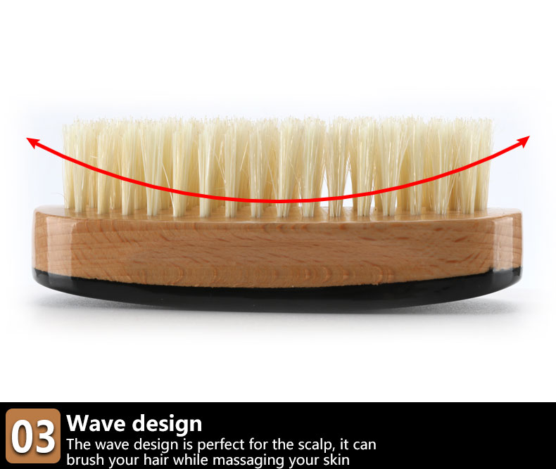 Private Label Square Men Wave Brush Beach Wood Handle Medium Hard Boar Bristle