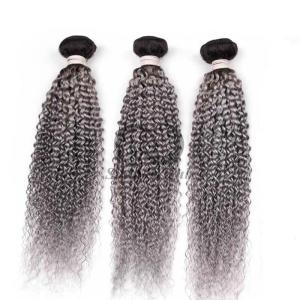 Quality #T1B/Grey Kinky Curly Remy Human Hair Bundles Sew In Weave Bundles Brazilian Bundle Deals wholesale