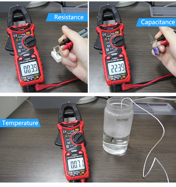 HT206B Auto Range Digital Clamp Meters , 600A AC Current Clamp Meter