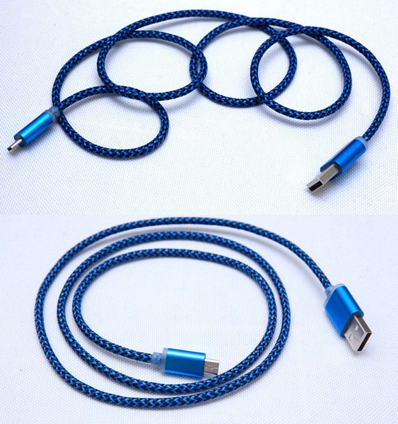 1M Fabric Nylon Braided Micro Flexible USB Cable for Samsung / Blackberry