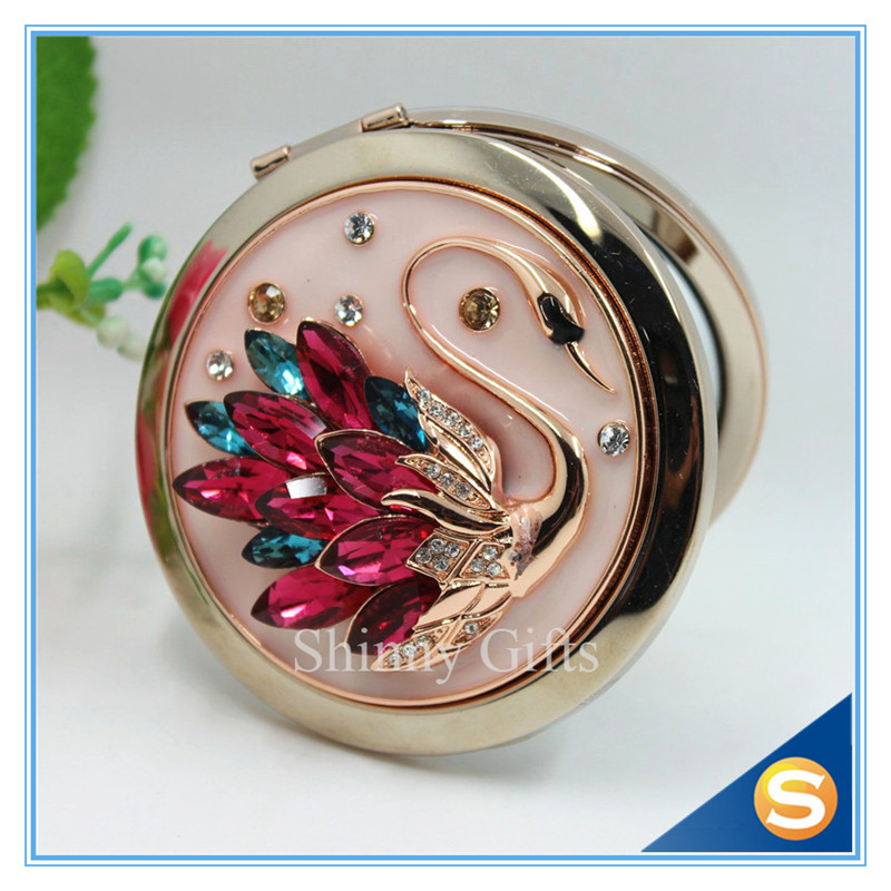 Shinny Gifts Crystal Goose Design Folding Make up Mirror Souvenir Compact Mirror