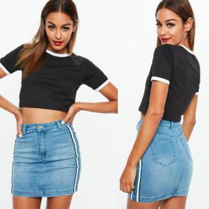 Quality Clothing Black Ringer Short Sleeve Crop Top Women wholesale