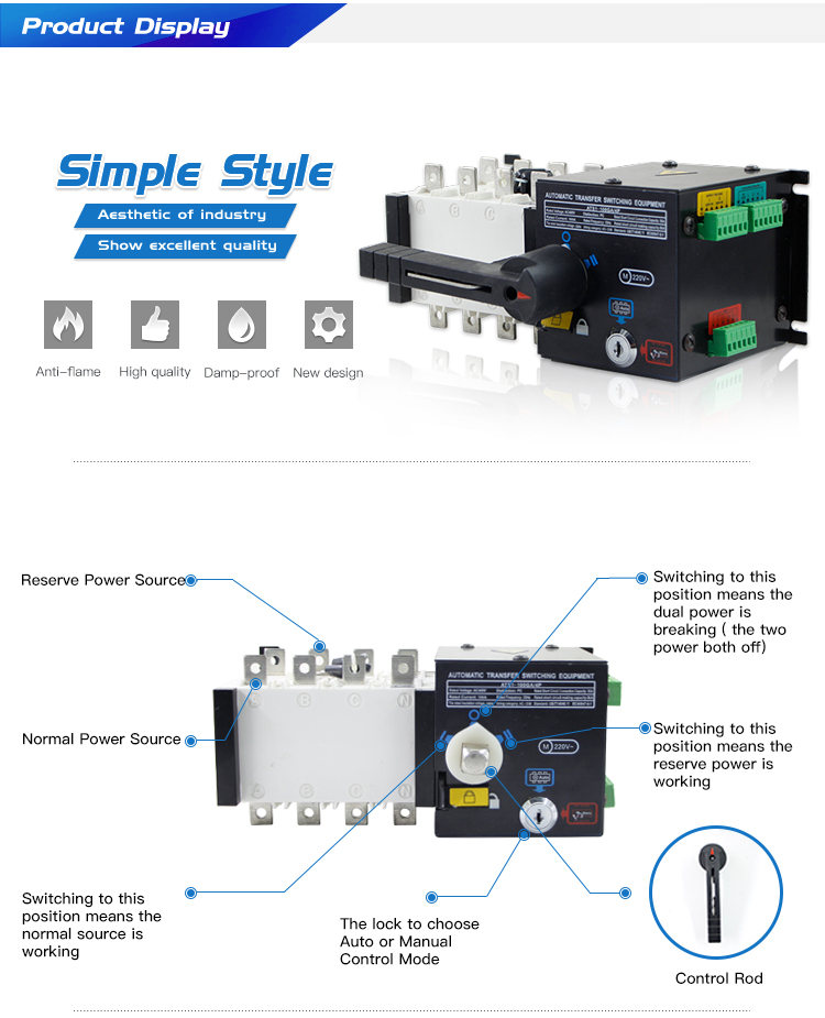 Unique Design Hot Sale 63-3200a Single Phase Changeover Switch Ats Controller