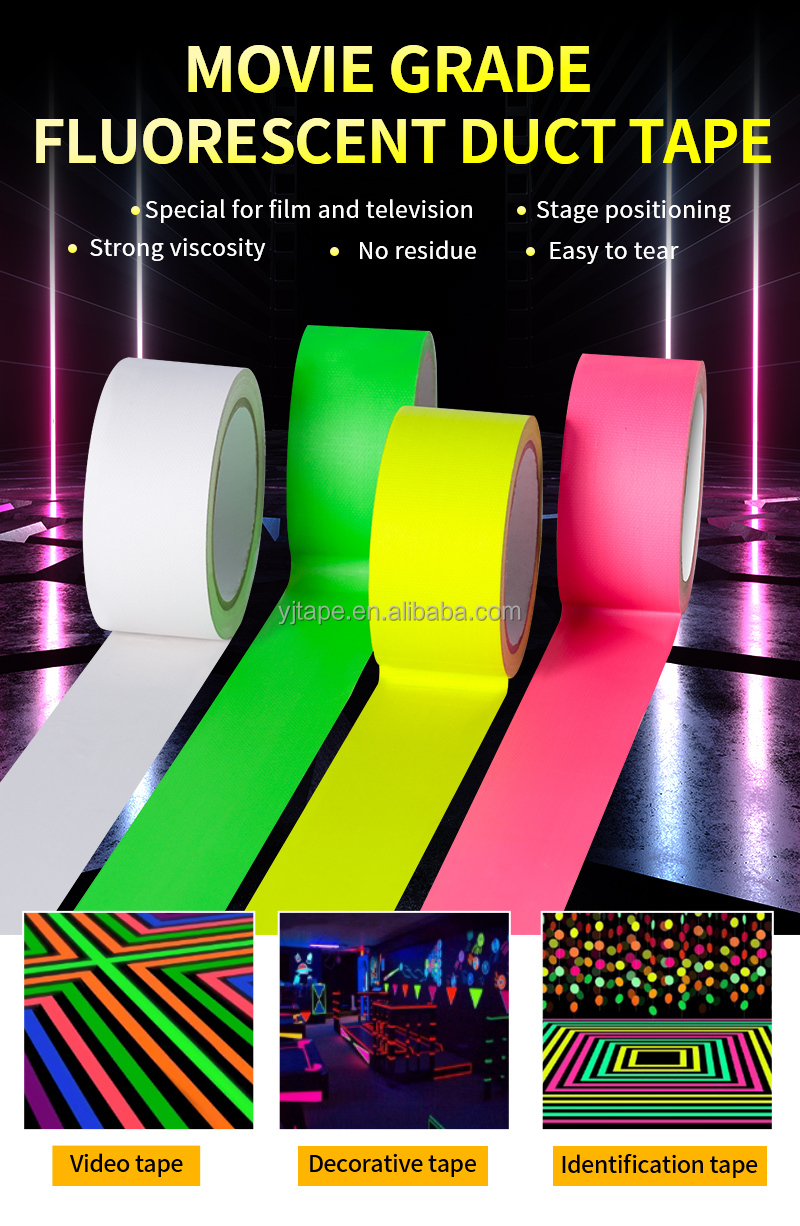 Customized Width Heavy Duty Floor Stage 320U Fluorescent Cloth Duct Tape For Sealing