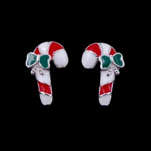 Quality Christmas Model Silver Jewelry Earrings Candy Cane Walking Stick Decoration wholesale