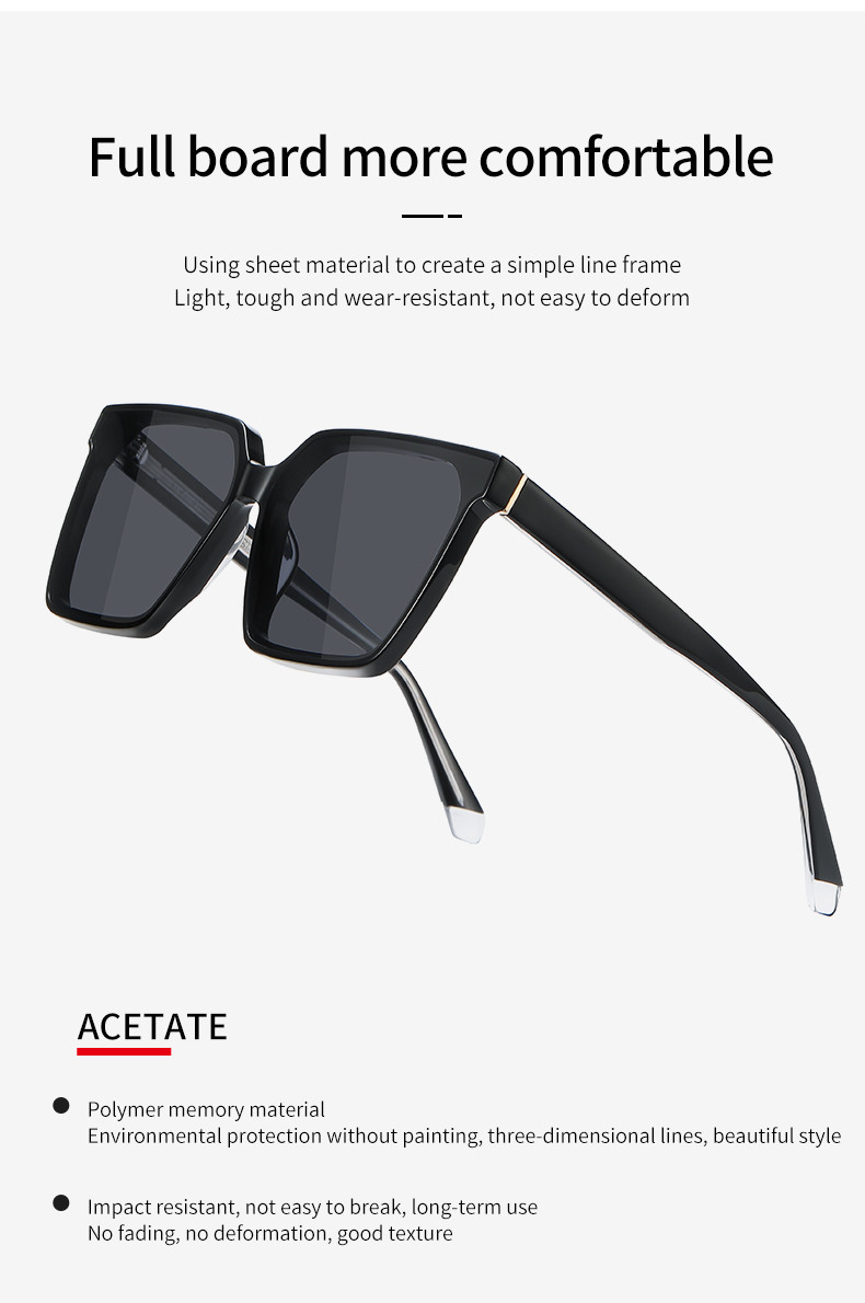 UV Blocking Square Acetate Sunglasses Large Frame Polarized Impact Resistant