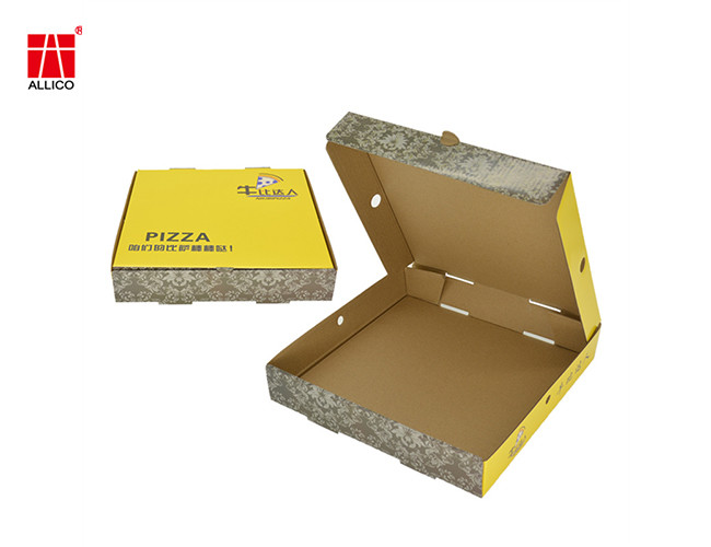 Yellow B Flute Cardboard Box , Bakery Plain Pizza Boxes 12 Inch