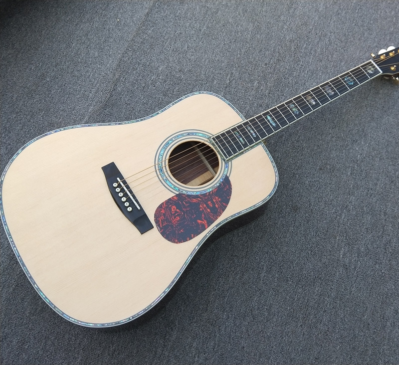 41 inch solid spruce top handmade ebony fingerboard real abalone shell inlaid electric acoustic guitar