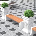 Extra large planter pots and outdoor urban bench with flower pot