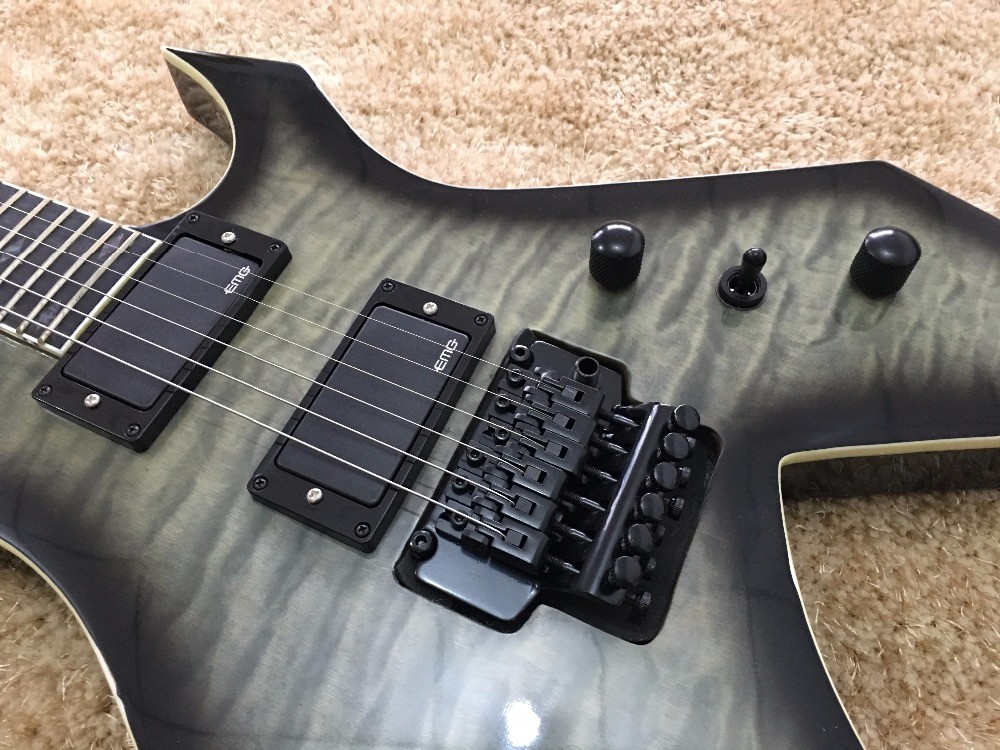 B.C.RICH custom guitar Black Floyd rose Quilted maple body with EMG active pickups Ebony fretsboard colorized MOP inlay