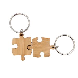 Quality Bamboo Wooden Matching Puzzle Keychain Engraving UV Printing wholesale