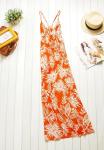 Bohemian Spaghetti Strap Splicing Color Leaf Print Maxi Beach Meryl Dress For