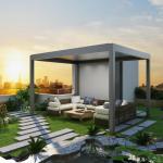 Outdoor Louvered Pergola With Auto Adjustable Aluminum Rainproof Roof