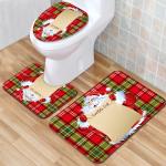 Santa Christmas Toilet Seat Cushion Polyester 3 Piece Bath Rug Set